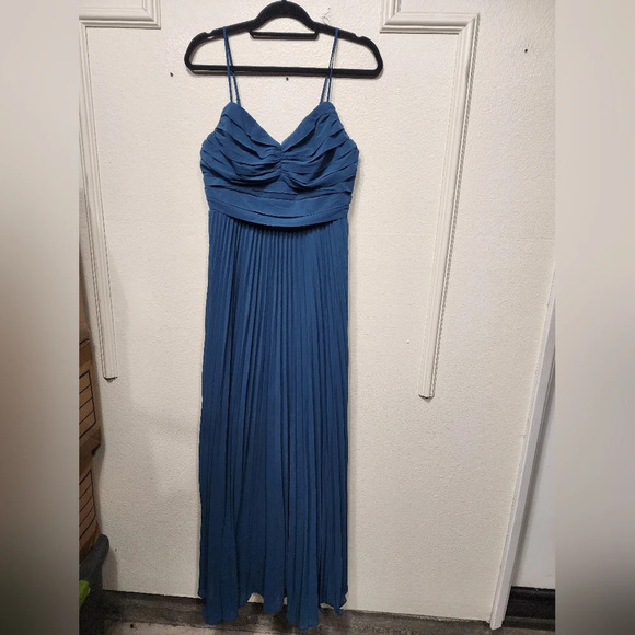 Lulus Sensational Charmer Teal Blue Pleated Sleeveless Maxi Dress M Wedding Prom - Picture 6 of 9